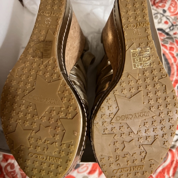 JIMMY CHOO PIA METALLIC GOLD CORK WEDGE SANDALS SIZE 39 ( 8.5) - Picture 3 of 9